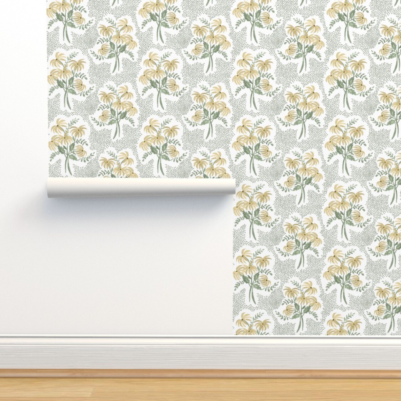 Neutral Floral Modern Botanical Traditional Grandmillenial Soft Gold Flowers Custom Removable Wallpaper by Spoonflower Peel & Stick Wallpaper 2FT Wide